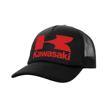 Kawasaki, Καπέλο Ενηλίκων Soft Trucker με Δίχτυ Μαύρο (POLYESTER, ΕΝΗΛΙΚΩΝ, UNISEX, ONE SIZE)