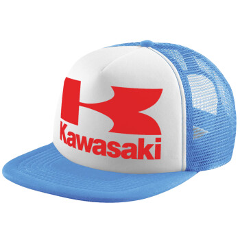 Kawasaki, Καπέλο παιδικό Soft Trucker με Δίχτυ ΓΑΛΑΖΙΟ/ΛΕΥΚΟ (POLYESTER, ΠΑΙΔΙΚΟ, ONE SIZE)