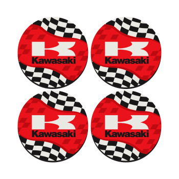 Kawasaki, SET of 4 round wooden coasters (9cm)