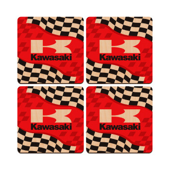 Kawasaki, ΣΕΤ x4 Σουβέρ ξύλινα τετράγωνα plywood (9cm)