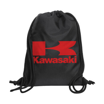 Kawasaki, Τσάντα πλάτης πουγκί GYMBAG Μαύρη, με τσέπη (40x48cm) & χονδρά κορδόνια