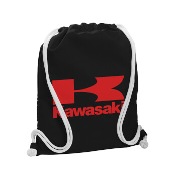 Kawasaki, Τσάντα πλάτης πουγκί GYMBAG Μαύρη, με τσέπη (40x48cm) & χονδρά λευκά κορδόνια