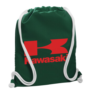 Kawasaki, Τσάντα πλάτης πουγκί GYMBAG BOTTLE GREEN, με τσέπη (40x48cm) & χονδρά λευκά κορδόνια