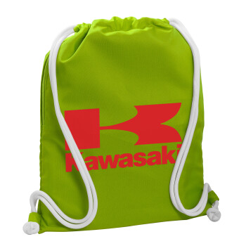 Kawasaki, Τσάντα πλάτης πουγκί GYMBAG LIME GREEN, με τσέπη (40x48cm) & χονδρά κορδόνια