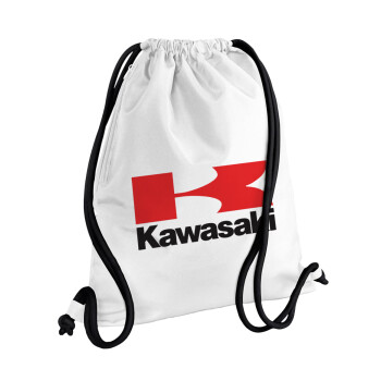 Kawasaki, Τσάντα πλάτης πουγκί GYMBAG λευκή, με τσέπη (40x48cm) & χονδρά κορδόνια