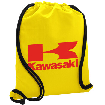 Kawasaki, Τσάντα πλάτης πουγκί GYMBAG Κίτρινη, με τσέπη (40x48cm) & χονδρά κορδόνια