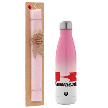 Kawasaki, Πασχαλινό Σετ, Μεταλλικό παγούρι θερμός Ροζ/Λευκό (Stainless steel), διπλού τοιχώματος, 500ml & πασχαλινή λαμπάδα αρωματική πλακέ (30cm) (ΡΟΖ)