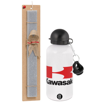 Kawasaki, Πασχαλινό Σετ, παγούρι μεταλλικό  αλουμινίου (500ml) & πασχαλινή λαμπάδα αρωματική πλακέ (30cm) (ΓΚΡΙ)