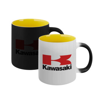 Kawasaki, Κούπα Μαγική εσωτερικό κίτρινη, κεραμική 330ml που αλλάζει χρώμα με το ζεστό ρόφημα (1 τεμάχιο)