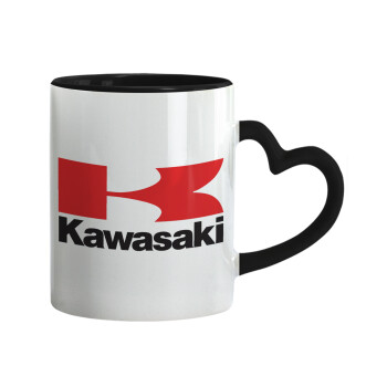 Kawasaki, Mug heart black handle, ceramic, 330ml