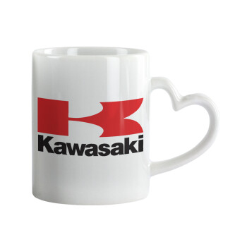 Kawasaki, Κούπα καρδιά χερούλι λευκή, κεραμική, 330ml