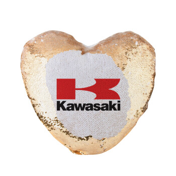 Kawasaki, Μαξιλάρι καναπέ καρδιά Μαγικό Χρυσό με πούλιες 40x40cm περιέχεται το  γέμισμα