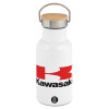 Metallic thermos (Stainless steel) White with wooden lid (bamboo), double-walled, 350ml