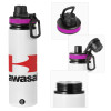 Metallic water bottle with safety lid, 850ml aluminum