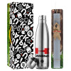 Easter Set, metallic stainless thermos flask (500ml) & scented flat Easter candle (30cm) (GRAY)