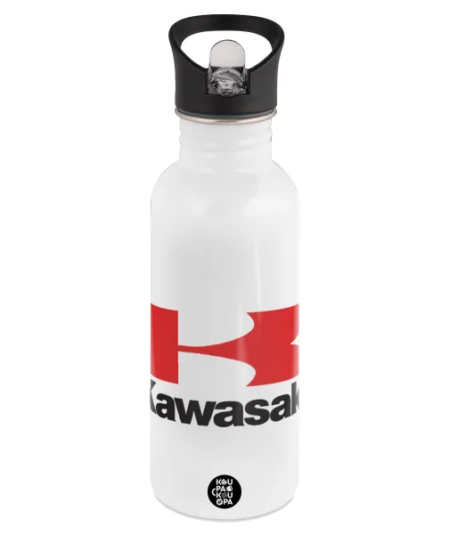 Kawasaki — Παγούρι νερού Λευκό με καλαμάκι, ανοξείδωτο ατσάλι 600ml