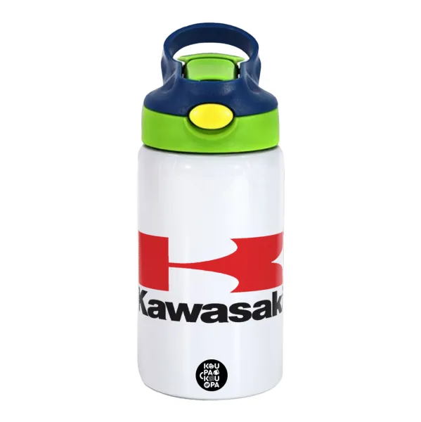 Kawasaki — Children's hot water bottle, stainless steel, with safety straw, green, blue (350ml)