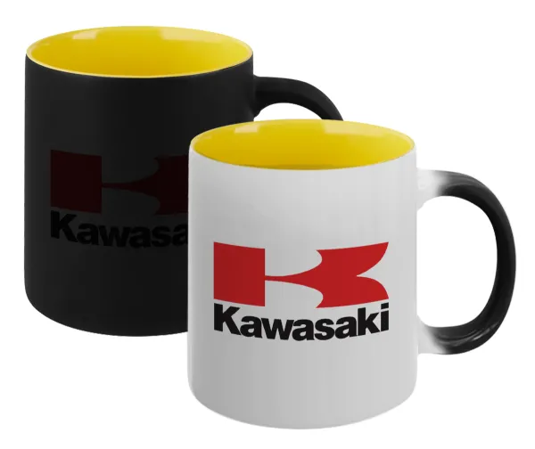 Kawasaki — Κούπα Μαγική εσωτερικό κίτρινη, κεραμική 330ml που αλλάζει χρώμα με το ζεστό ρόφημα