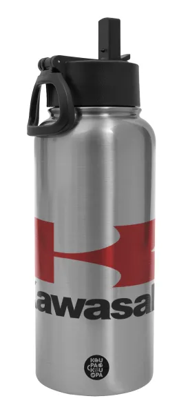 Kawasaki — Metal mug thermo Silver with Straw and Spout Lid (Stainless steel), double wall, 950ml