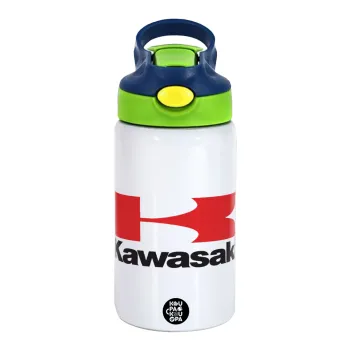 Kawasaki, Children's hot water bottle, stainless steel, with safety straw, green, blue (350ml)