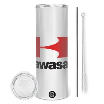 Kawasaki, Tumbler ποτήρι θερμό από ανοξείδωτο ατσάλι 600ml, με μεταλλικό καλαμάκι & βούρτσα καθαρισμού