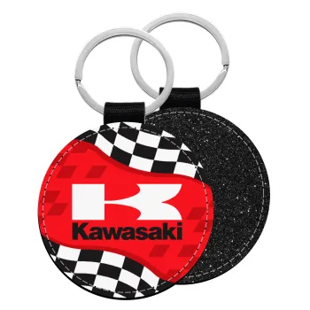 Kawasaki, Μπρελόκ Δερματίνη, στρογγυλό ΜΑΥΡΟ (5cm)