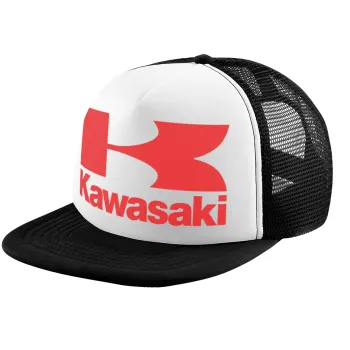 Kawasaki, Child's Soft Trucker Hat with BLACK/WHITE Mesh (POLYESTER, CHILD, ONE SIZE)