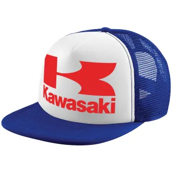 Kawasaki, Adult Soft Trucker Hat with Blue/White Mesh (POLYESTER, ADULT, UNISEX, ONE SIZE)