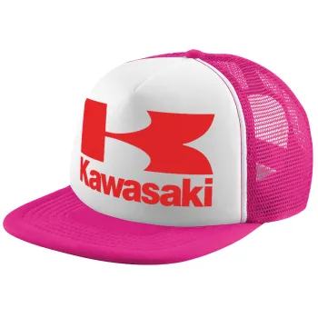 Kawasaki, Adult Soft Trucker Hat with Pink/White Mesh (POLYESTER, ADULT, UNISEX, ONE SIZE)