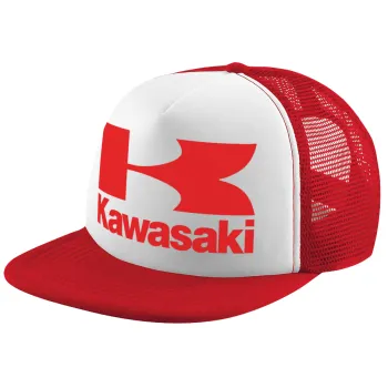 Kawasaki, Children's Soft Trucker Hat with Red/White Mesh (POLYESTER, CHILDREN'S, ONE SIZE)