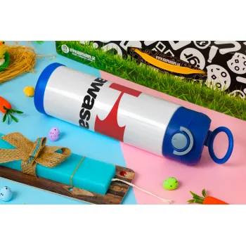 Kawasaki, Easter candle, Childrens hot water bottle, stainless steel, with safety straw, BLUE (500ml)