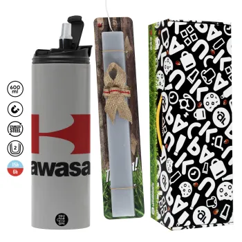 Kawasaki, Πασχαλινή Λαμπάδα με Travel Tumbler θερμό (600ml, BPA free) & κερί αρωματικό πλακέ (30cm) (ΓΚΡΙ)