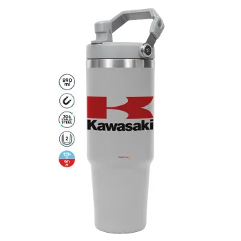 Kawasaki, GREY color, 890ml (30oz) stainless Steel Tumbler with Handle