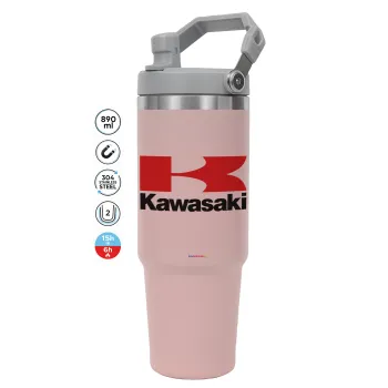 Kawasaki, Pink color, 890ml (30oz) stainless Steel Tumbler with Handle