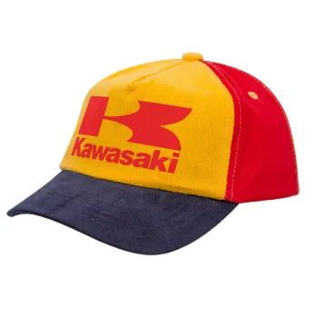 Kawasaki, Καπέλο παιδικό Baseball, 100% Βαμβακερό Drill, Κίτρινο/Μπλε/Κόκκινο (ΒΑΜΒΑΚΕΡΟ, ΠΑΙΔΙΚΟ, ONE SIZE)