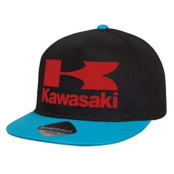 Kawasaki, Child's Flat Snapback Hat, Black/Blue (100% COTTON, CHILD, UNISEX, ONE SIZE)