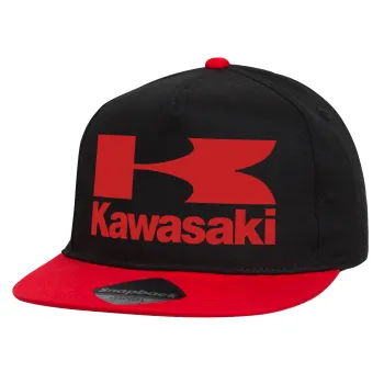 Kawasaki, Καπέλο παιδικό Flat Snapback, Μαύρο/Κόκκινο (100% ΒΑΜΒΑΚΕΡΟ, ΠΑΙΔΙΚΟ, UNISEX, ONE SIZE)