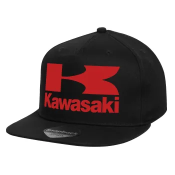 Kawasaki, Καπέλο παιδικό Flat Snapback, Μαύρο (100% ΒΑΜΒΑΚΕΡΟ, ΠΑΙΔΙΚΟ, UNISEX, ONE SIZE)