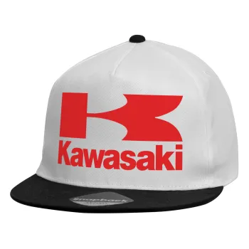 Kawasaki, Καπέλο παιδικό Flat Snapback, Λευκό (100% ΒΑΜΒΑΚΕΡΟ, ΠΑΙΔΙΚΟ, UNISEX, ONE SIZE)