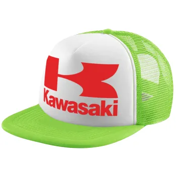 Kawasaki, Child's Soft Trucker Hat with Green/White Mesh (POLYESTER, CHILDREN'S, ONE SIZE)