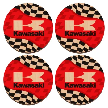 Kawasaki, ΣΕΤ x4 Σουβέρ ξύλινα στρογγυλά plywood (9cm)