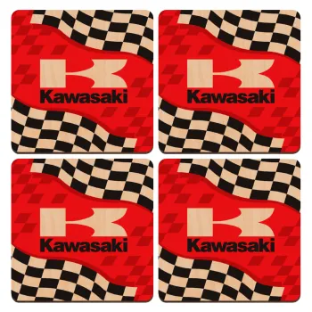 Kawasaki, ΣΕΤ x4 Σουβέρ ξύλινα τετράγωνα plywood (9cm)