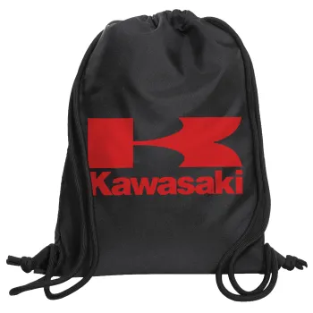 Kawasaki, Backpack pouch GYMBAG Black, with pocket (40x48cm) & thick cords