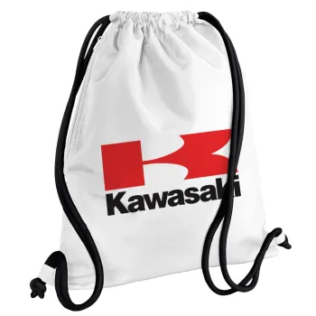 Kawasaki, Backpack pouch GYMBAG white, with pocket (40x48cm) & thick cords