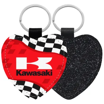 Kawasaki, Μπρελόκ PU δερμάτινο glitter καρδιά ΜΑΥΡΟ