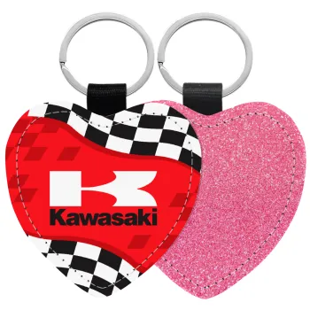 Kawasaki, Μπρελόκ PU δερμάτινο glitter καρδιά ΡΟΖ