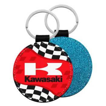 Kawasaki, Μπρελόκ Δερματίνη, στρογγυλό ΜΠΛΕ (5cm)