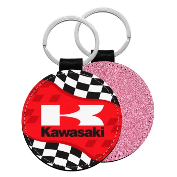 Kawasaki, Μπρελόκ Δερματίνη, στρογγυλό ΡΟΖ (5cm)