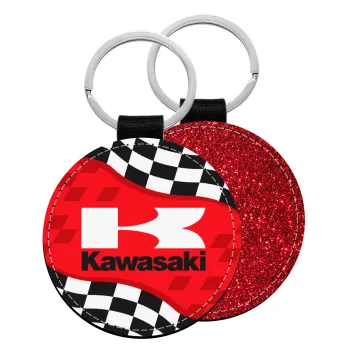 Kawasaki, Μπρελόκ Δερματίνη, στρογγυλό ΚΟΚΚΙΝΟ (5cm)