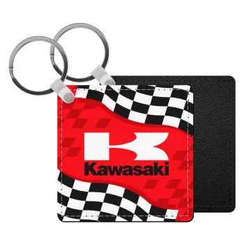 Kawasaki, Μπρελόκ Δερματίνη, τετράγωνο ΜΑΥΡΟ (5x5cm)